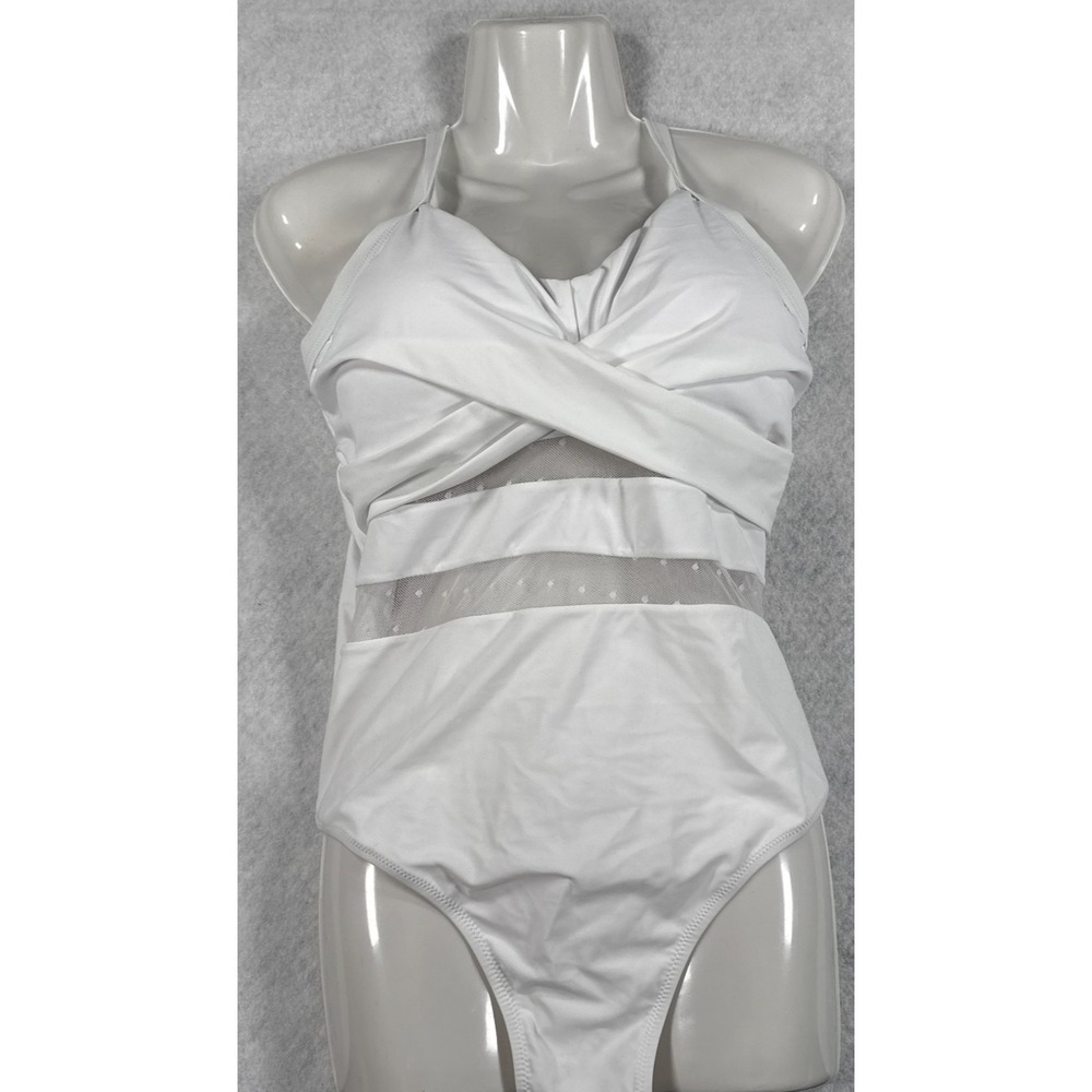 Womens 2XL White‎ Tummy Control Mesh Cutout One Piece Swimsuit NWT